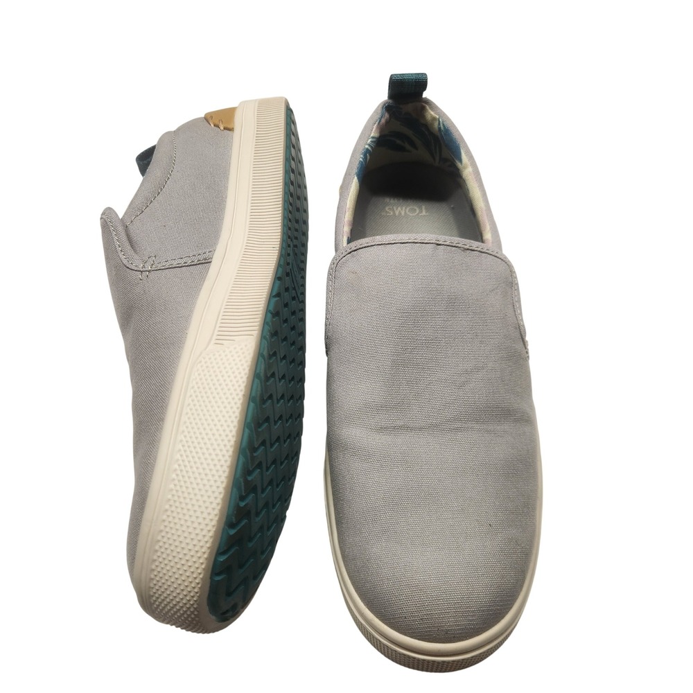 Toms TRVL LITE Women 8 Grey Canvas Slip On Sneakers Tropical Lining Shoes
